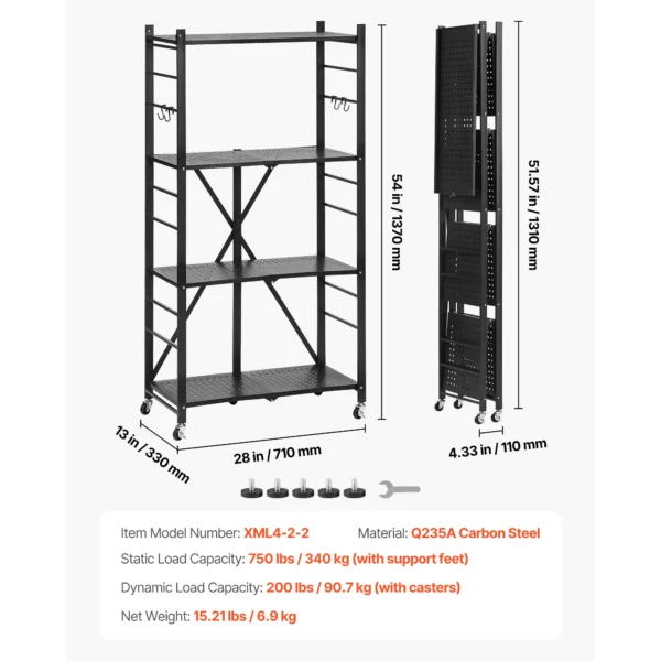 Folding Metal Shelving Unit Organizer for Garage/Kitchen