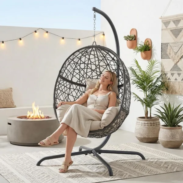 Indoor Outdoor Grey Wicker Bird Cage Swing Chair