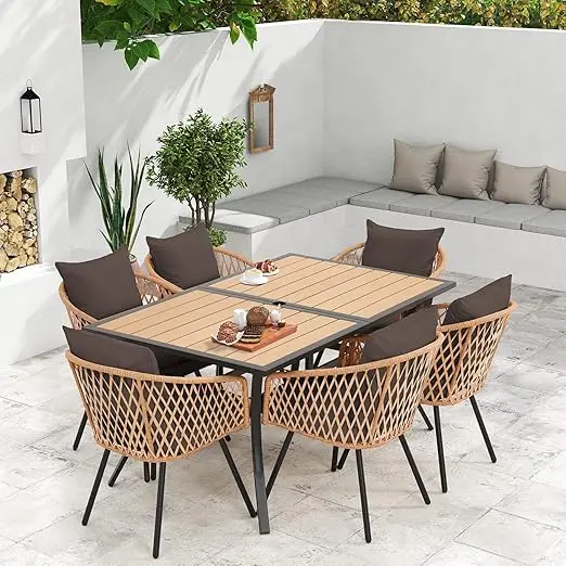 All-Weather Rattan Patio Dining Set with 60" Table