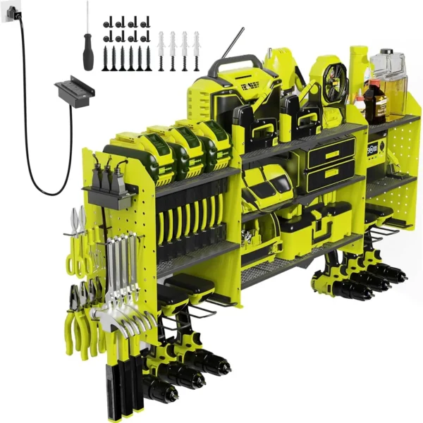 Large Wall Mount Tool Organizer with Charging Station