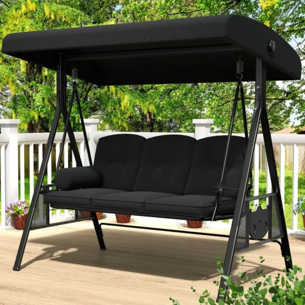 3-Seat Outdoor Porch Swing with Adjustable Canopy